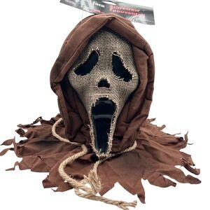 Fun World Ghost Face Scarecrow Mask Halloween Costume Brown‎ Hood Scary NWT
